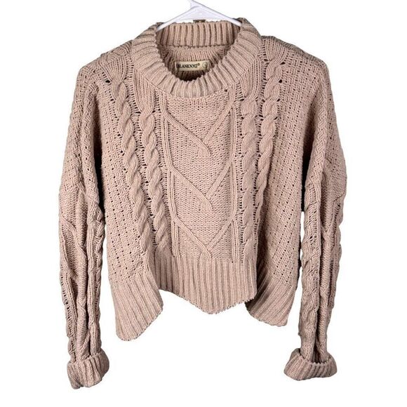 BLANKNYC Anthropologie Cropped Fisherman Knit Chenille Sweater Lt. Pink Sz S - Picture 1 of 8
